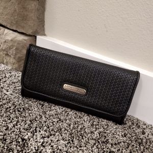 NWT London Fog Black Lara Woven Flap Wallet